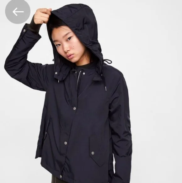Zara Basic Parka Jacket Black Water Resistant Hooded S - Picture 1 of 13